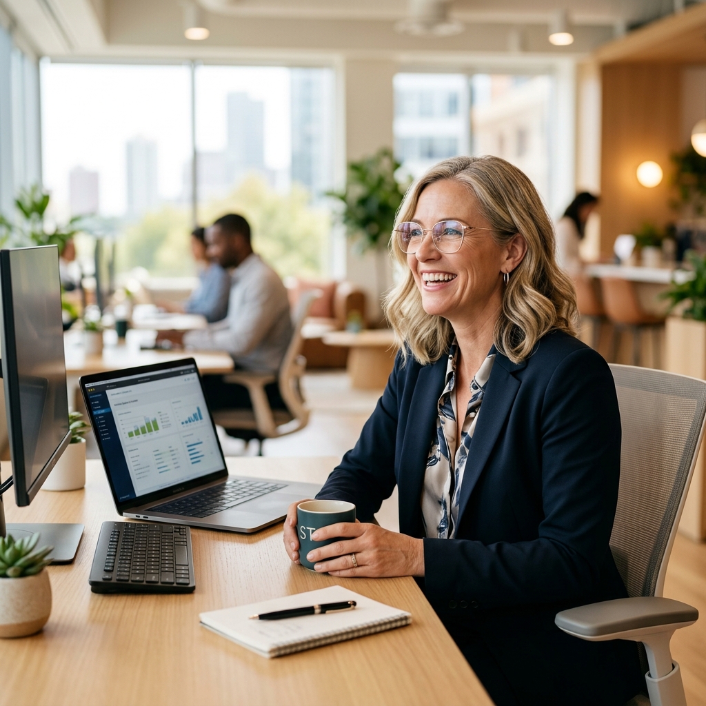 Usuario cómodo en su escritorio